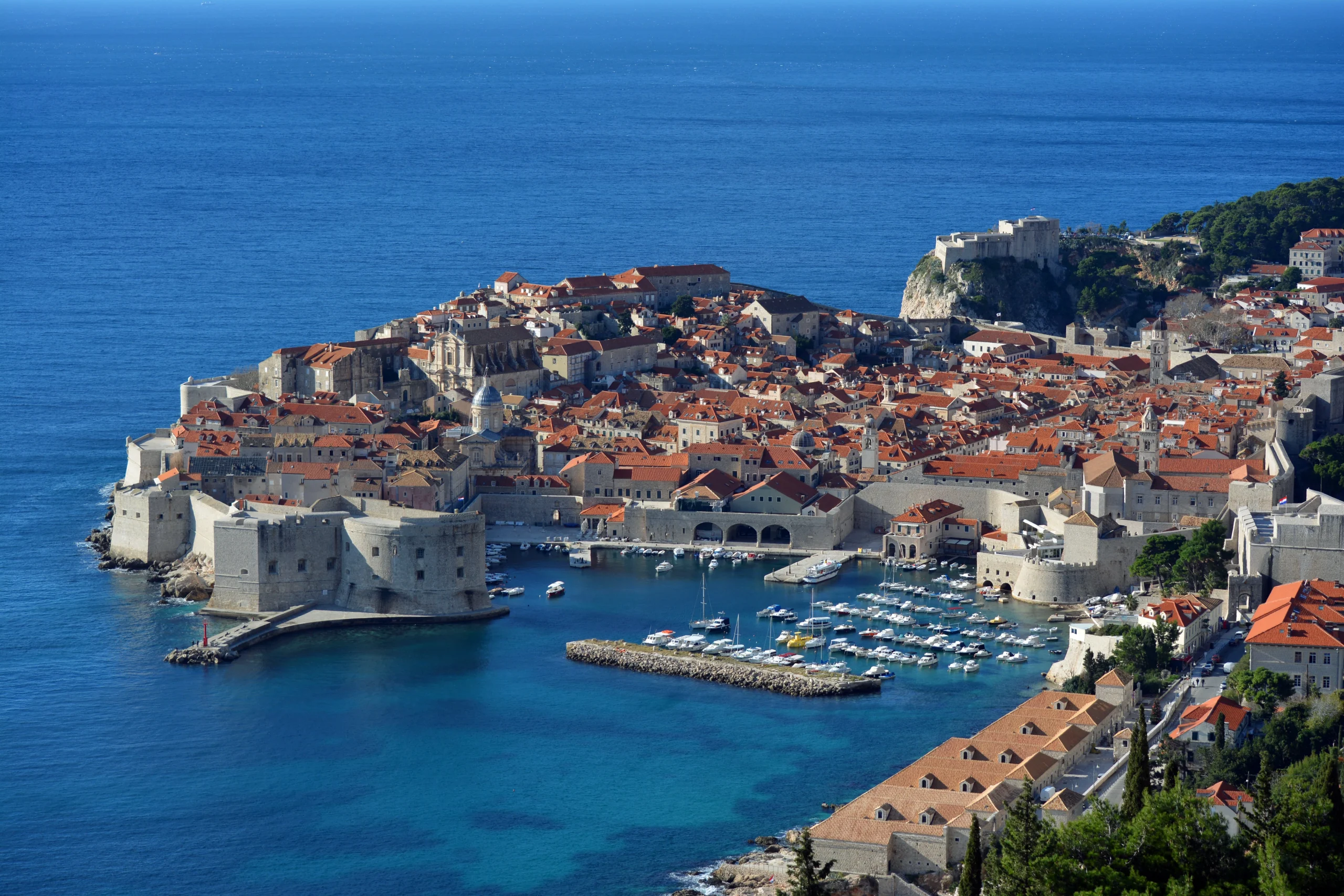 Adriatic coastal town and harbour seen from above
