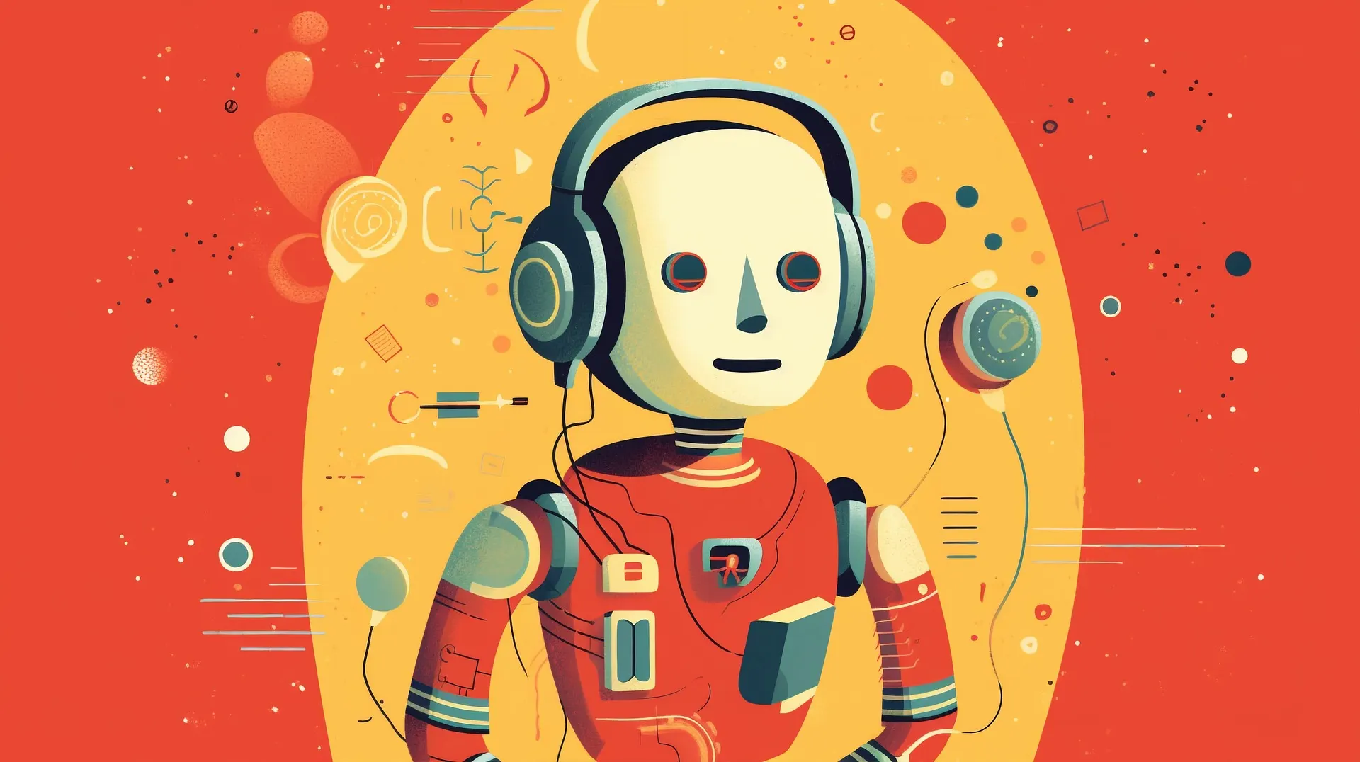 AI-generated illustration of a robot wearing headphones